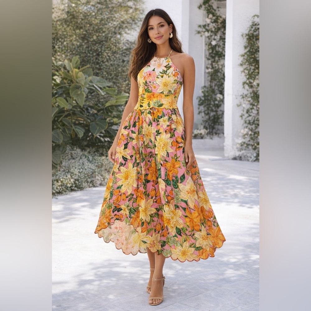 Farm Rio Vibrant Floral Halter Midi Dress – NWT – Size L – Originally $280